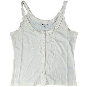 J Crew Broken-in jersey button-front tank top‎ ruffle trim Ivory CK292 XS NWT